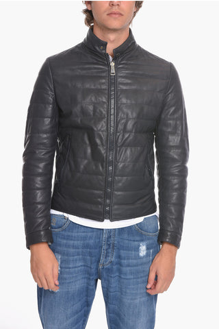 Giubbotto Trapuntato Reversibile in Pelle con Zip Frontale