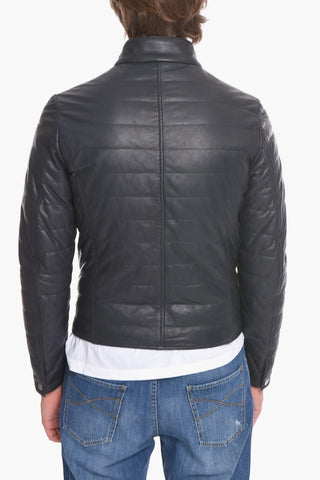 Giubbotto Trapuntato Reversibile in Pelle con Zip Frontale