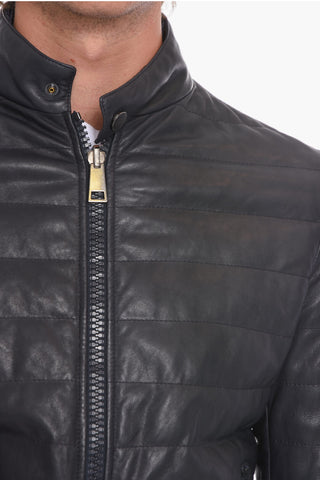 Giubbotto Trapuntato Reversibile in Pelle con Zip Frontale