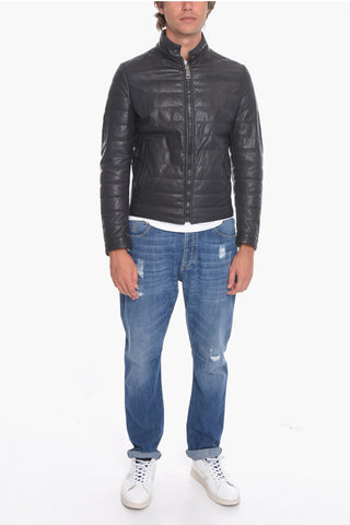 Giubbotto Trapuntato Reversibile in Pelle con Zip Frontale
