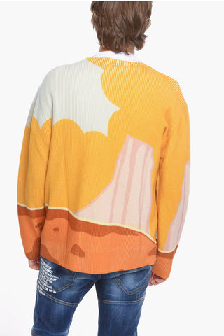 Maglia in Lana a Coste con Logo Grafico