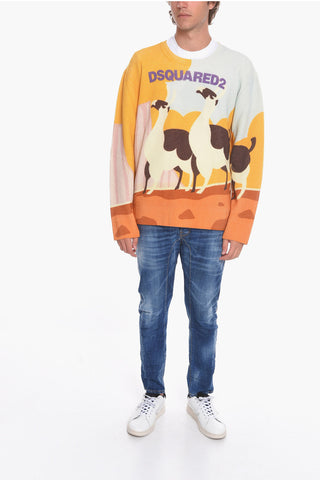 Maglia in Lana a Coste con Logo Grafico