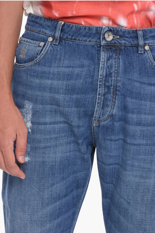 Jeans Regular fit in Denim Lavaggio Medio con Dettagli Distress