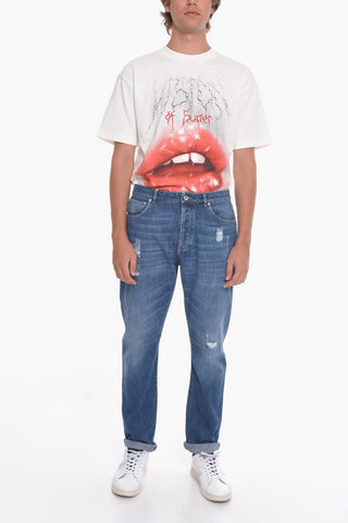 Jeans Regular fit in Denim Lavaggio Medio con Dettagli Distress