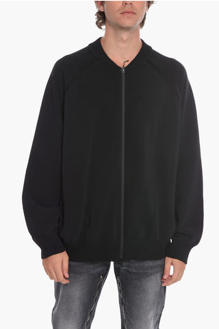 Maglia Zip-up in Misto Cotone con Logo Intarsiato