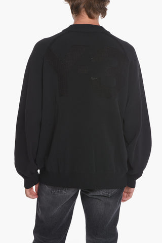 Maglia Zip-up in Misto Cotone con Logo Intarsiato
