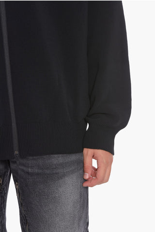 Maglia Zip-up in Misto Cotone con Logo Intarsiato