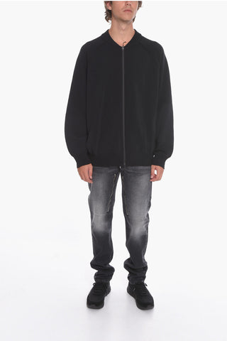 Maglia Zip-up in Misto Cotone con Logo Intarsiato