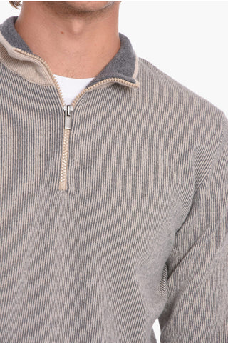 Maglia Zip-up a Righe in Lana e Cashmere
