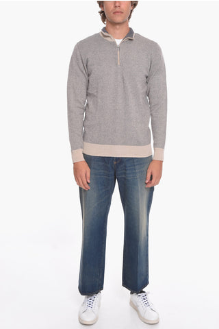 Maglia Zip-up a Righe in Lana e Cashmere