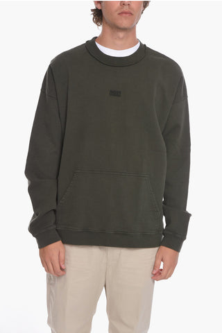 Crewneck Sweatshirt with Visible Stitching and Embossed Logo