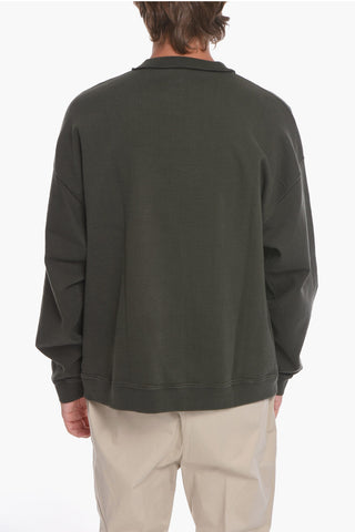 Crewneck Sweatshirt with Visible Stitching and Embossed Logo