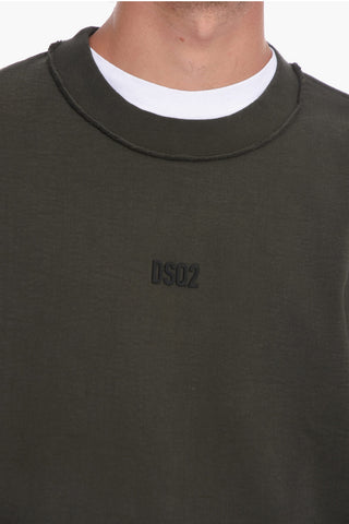 Crewneck Sweatshirt with Visible Stitching and Embossed Logo