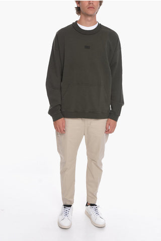 Crewneck Sweatshirt with Visible Stitching and Embossed Logo