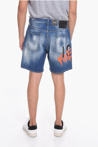 ICON Shorts BOXER in Denim con Effetto Distressed