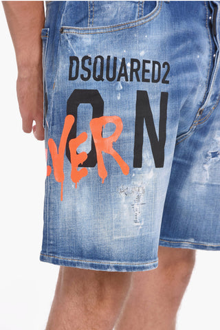 ICON Shorts BOXER in Denim con Effetto Distressed