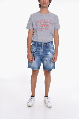 ICON Shorts BOXER in Denim con Effetto Distressed