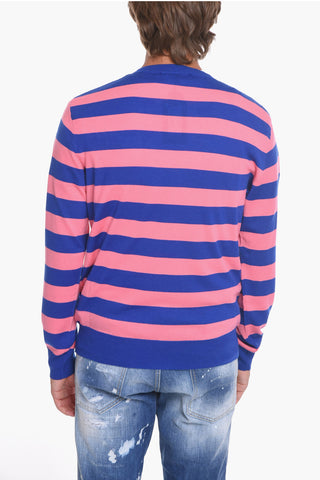 Maglia in Lana con Fantasia a Righe e Logo Floccato