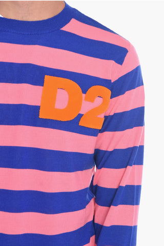 Maglia in Lana con Fantasia a Righe e Logo Floccato
