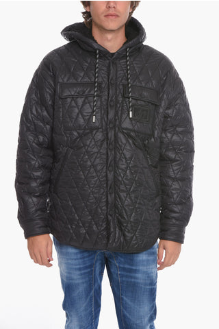 Quilted Shearling Jacket with Logo Patch