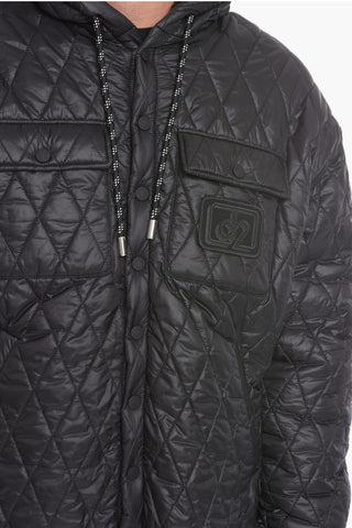 Quilted Shearling Jacket with Logo Patch