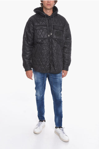 Quilted Shearling Jacket with Logo Patch