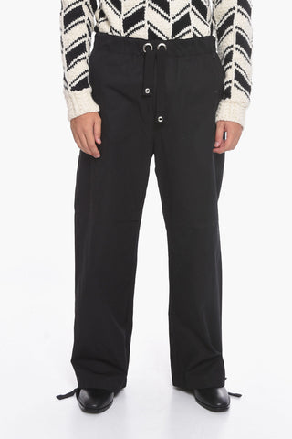 Pantaloni Baggy in Popeline di Cotone Compatto con Coulisse alla Caviglia
