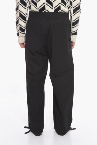 Pantaloni Baggy in Popeline di Cotone Compatto con Coulisse alla Caviglia