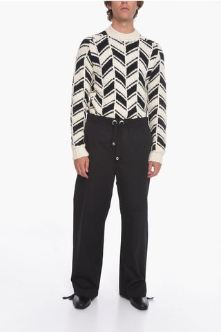 Pantaloni Baggy in Popeline di Cotone Compatto con Coulisse alla Caviglia