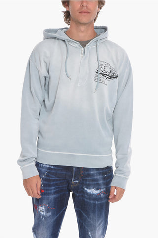 Half-zipped Hoodie Sweatshirt with Logo Print