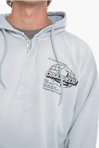 Half-zipped Hoodie Sweatshirt with Logo Print