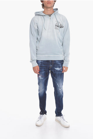 Half-zipped Hoodie Sweatshirt with Logo Print