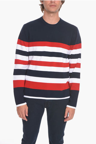Crew Neck Awning Striped Cotton Sweater