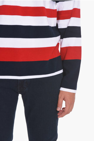 Crew Neck Awning Striped Cotton Sweater