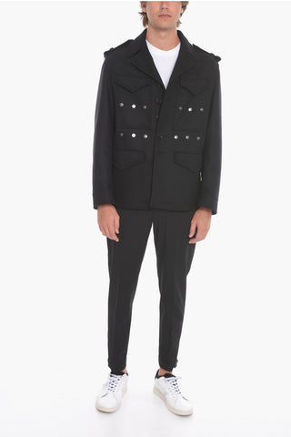 Multipocket MILITARY Coat with Metal Applications