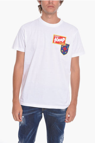 Crewneck T-Shirt with Multicolored Logo Patches