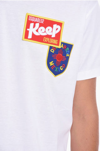Crewneck T-Shirt with Multicolored Logo Patches