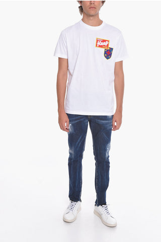 Crewneck T-Shirt with Multicolored Logo Patches