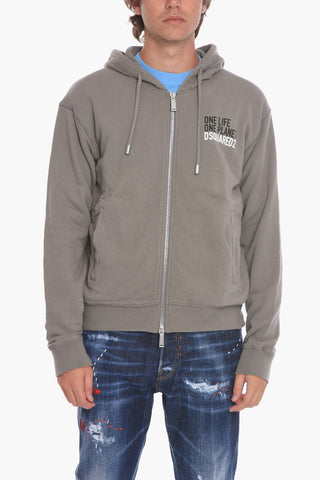 ONE LIFE ONE PLANET Zip-up Hoodie Sweatshirt with Lettering