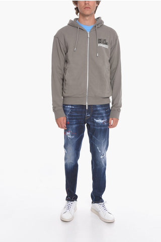 ONE LIFE ONE PLANET Zip-up Hoodie Sweatshirt with Lettering