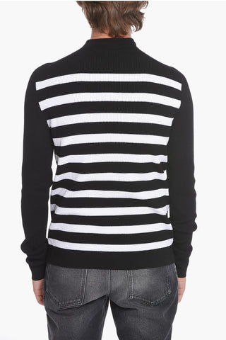 Ribbed Zip-up Sweater with Awning Motif