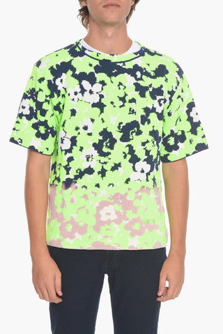 Short-sleeved Cotton Blend Sweater with Floral Motif