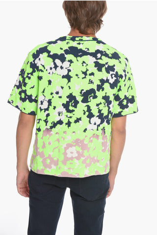 Short-sleeved Cotton Blend Sweater with Floral Motif