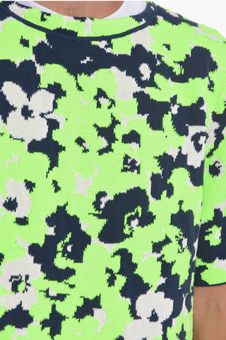 Short-sleeved Cotton Blend Sweater with Floral Motif