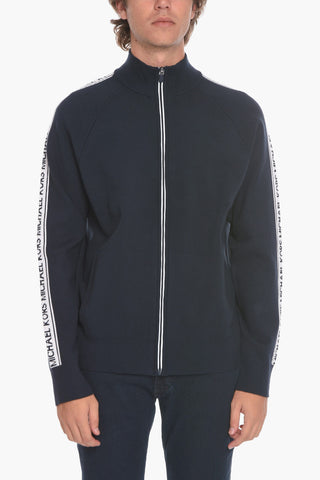 Felpa Zip-up in Misto Viscosa con Bande Logate