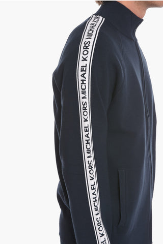 Felpa Zip-up in Misto Viscosa con Bande Logate