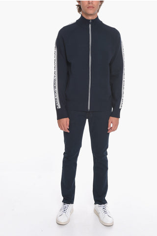 Felpa Zip-up in Misto Viscosa con Bande Logate