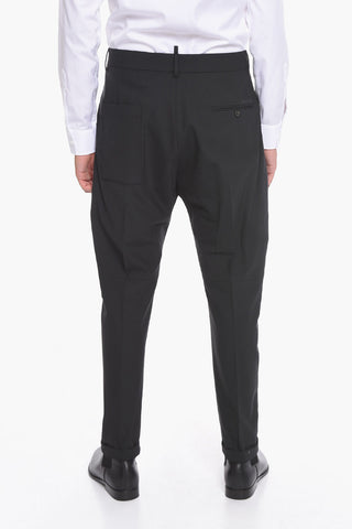 Wool Blend Trousers with Embossed Logo