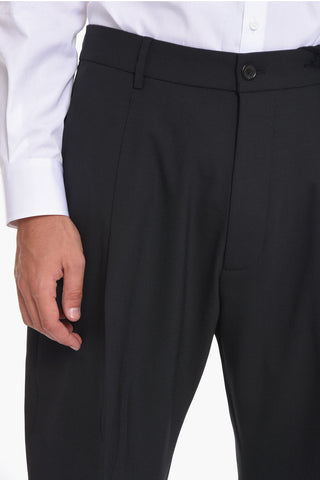 Wool Blend Trousers with Embossed Logo