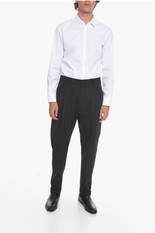 Wool Blend Trousers with Embossed Logo